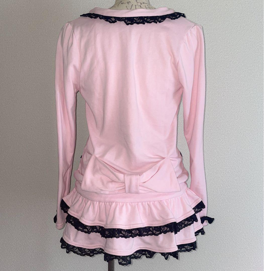 00s 希少 ビッグリボン ピンク×黒レースフリルミニワンピ La Pafait