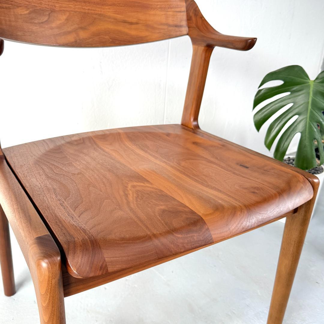 美品 ナガノインテリア DC354-1WU ウォールナット アームチェア 板座