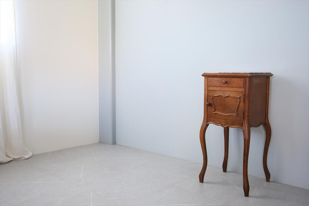 フランスアンティーク木製*大理石キャビネット/ナイトテーブル机(90-4)