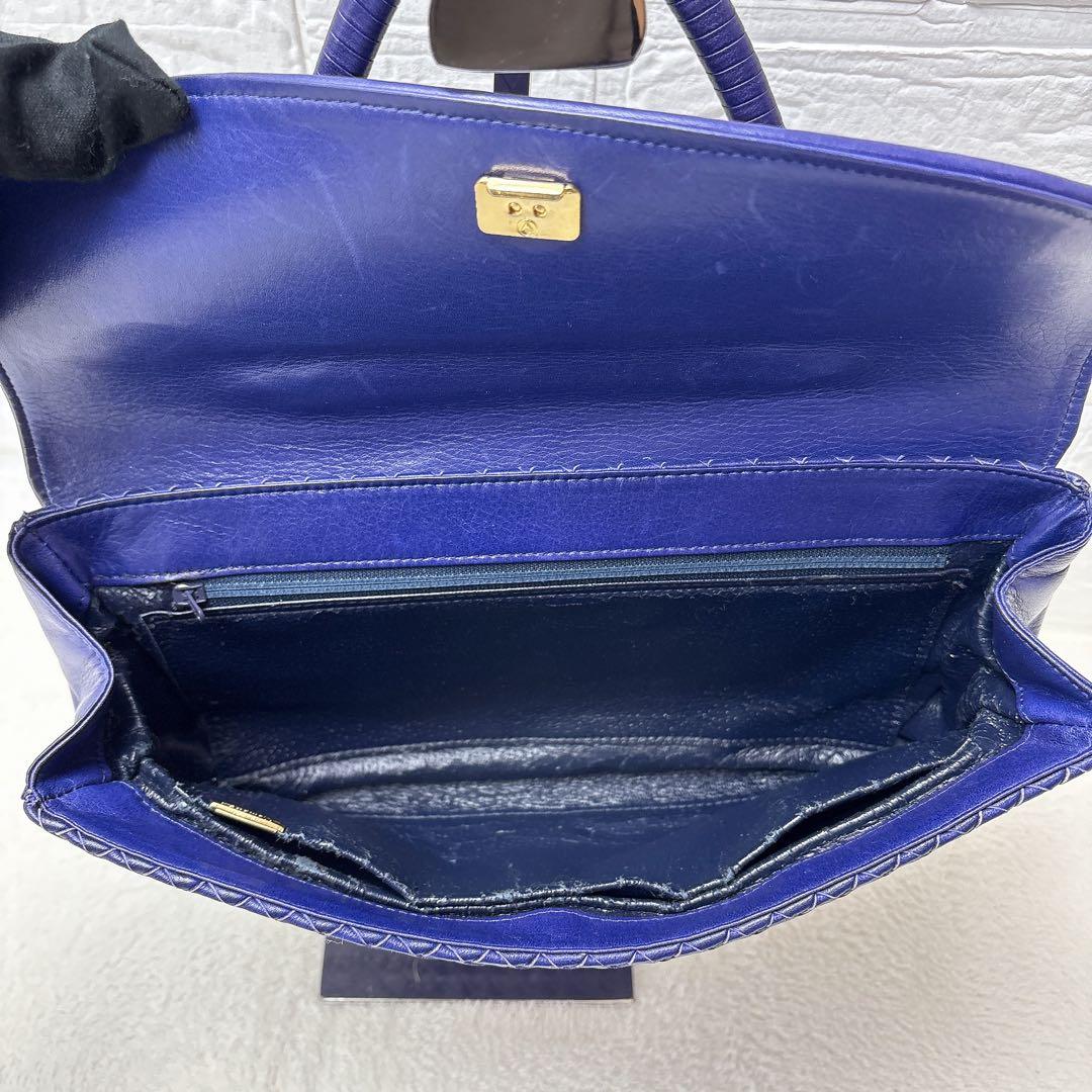 【希少✨】 ハマノ ロイヤルモデル イントレチャート ハンドバッグ レザー 青