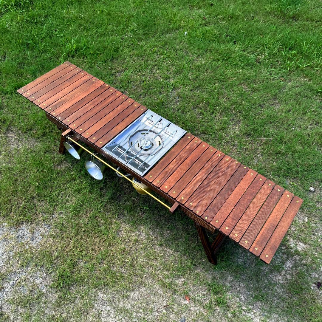 折りたたみローテーブル キャンプテーブル フラットバーナーigtテーブル真鍮ギア