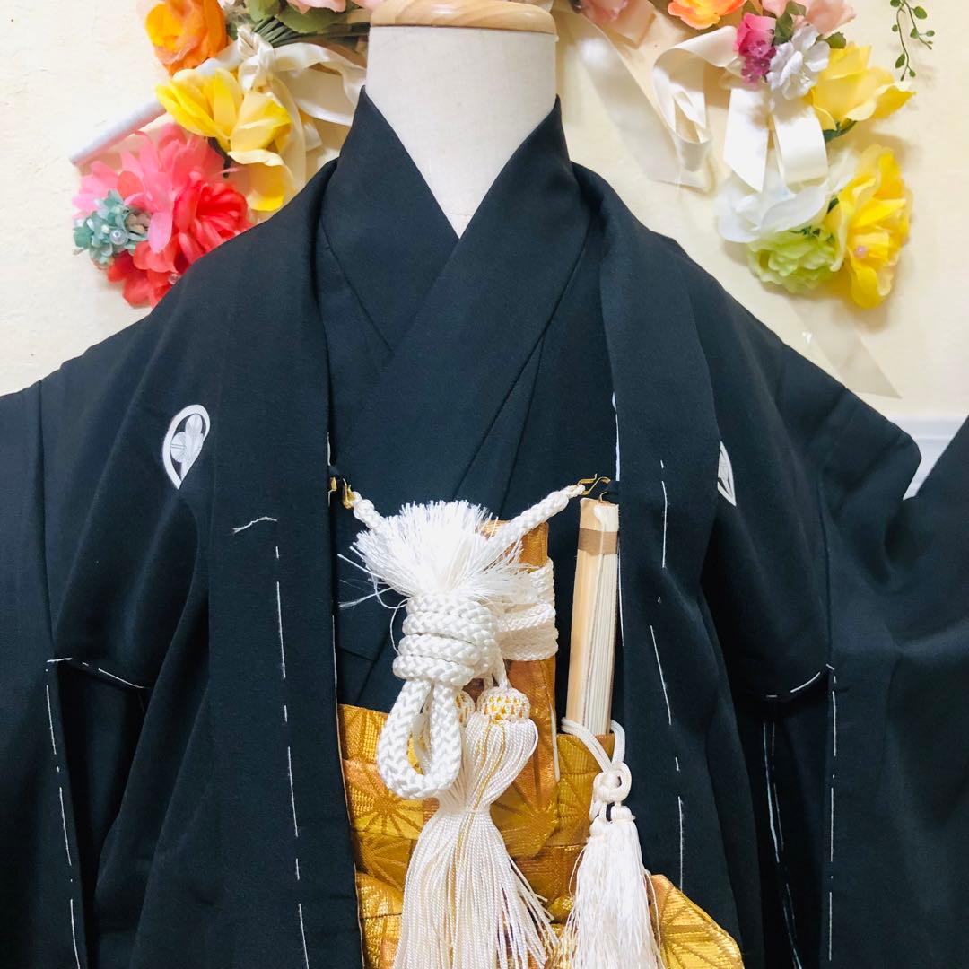 美品‼️七五三 五歳‼️黒地 紋付格上‼️金蘭袴‼️完全フルセット‼️ 家から揃え無 秀品