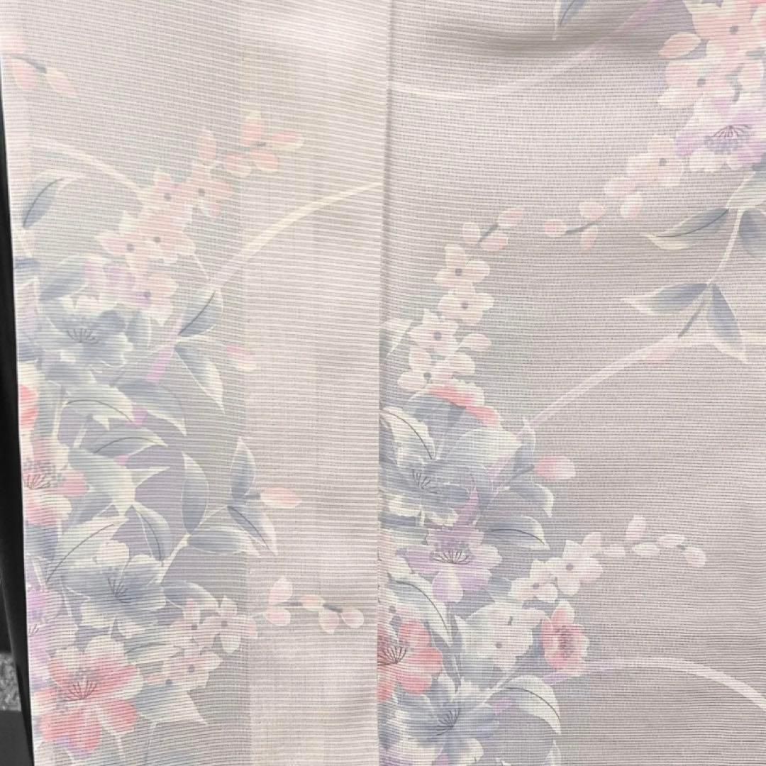 夏用　小紋　絽　花模様　パープル系　着物　042w d