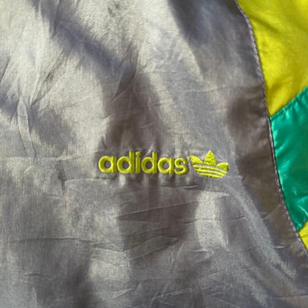 希少80sアディダスナイロンジャケットトレフォイル刺繍ロゴ好配色Y2Kレトロ古着