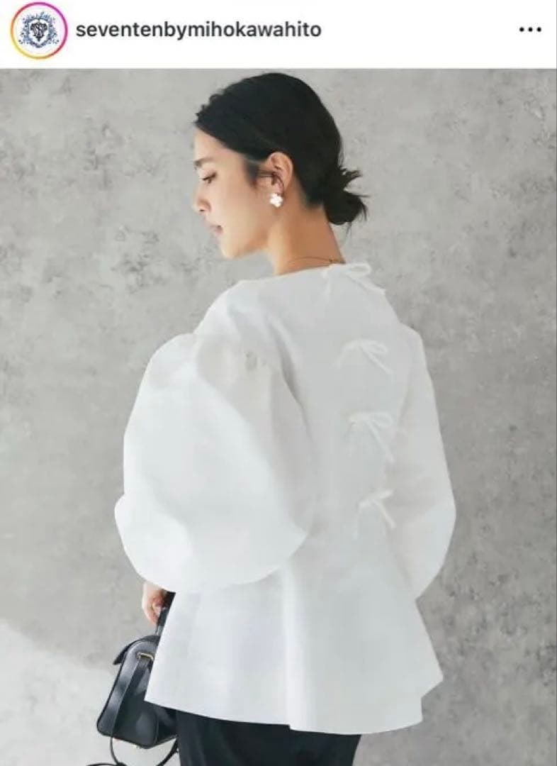 セブンテンby mihokawahitoハートネックパフブラウス/ホワイト