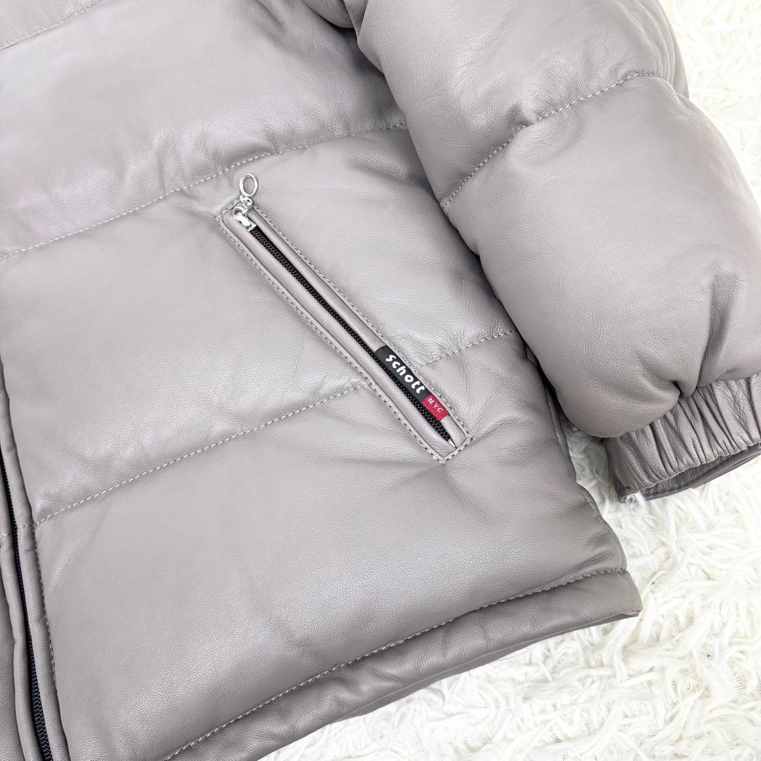 Schott ショット 3191067 羊革 レザー ダウンジャケット グレーS