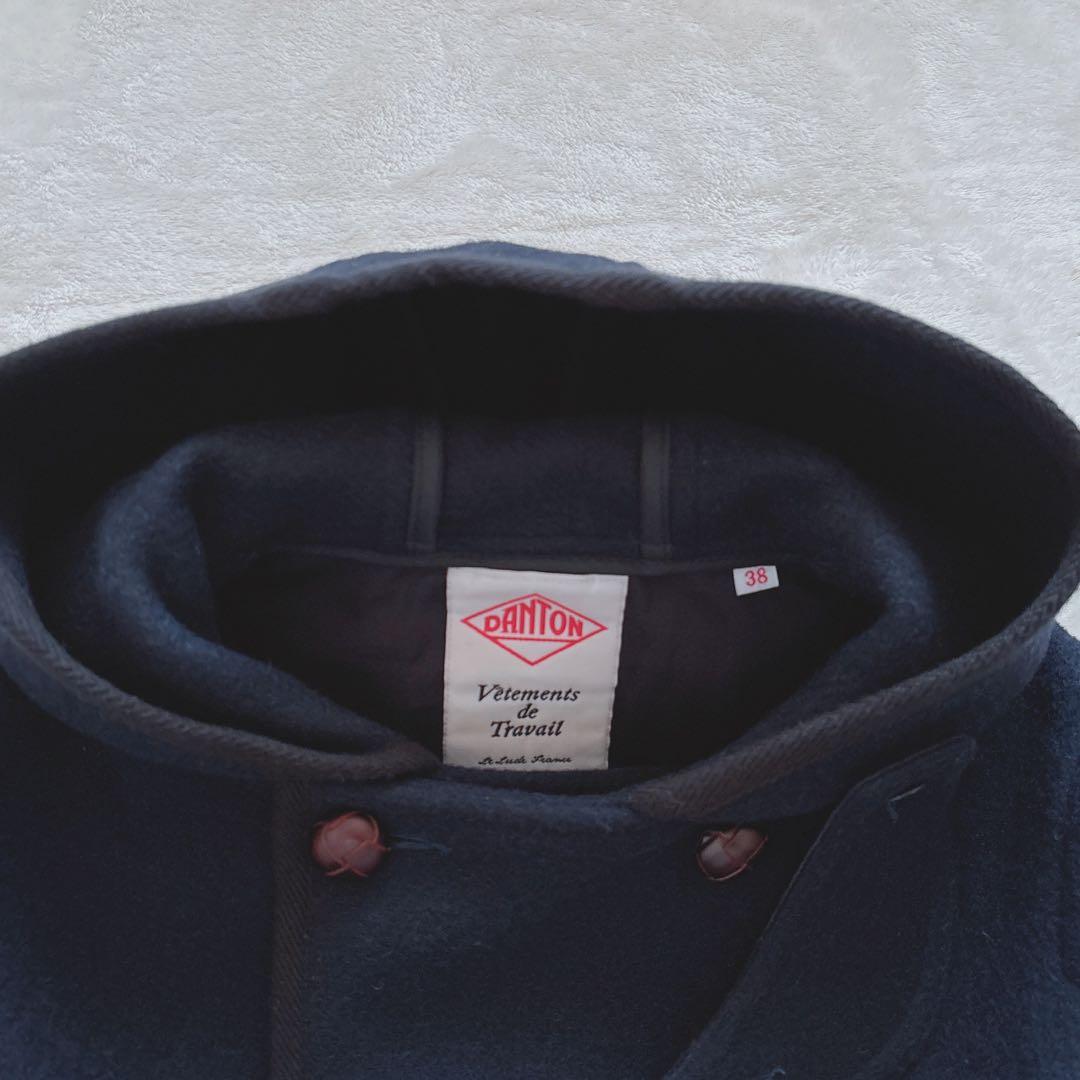 【極美品】DANTON フード付きウールコート くるみボタン 38 ネイビー L