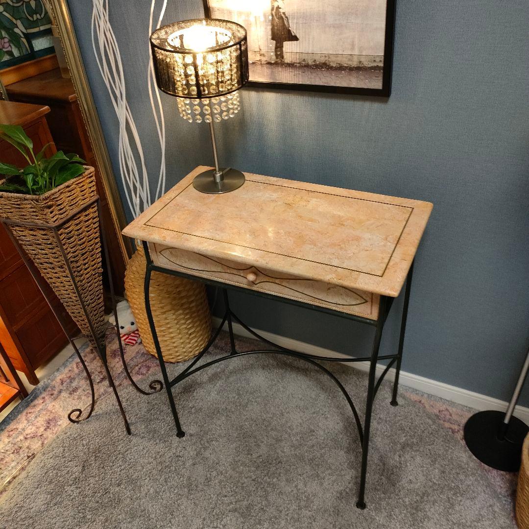 大理石調 西洋風コンソールデスク アイアンフレーム