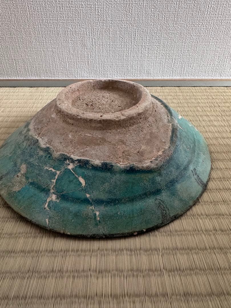 稀少！古代ペルシャ「青釉黒彩唐草文鉢」12~13世紀 イスラム古陶器 考古学