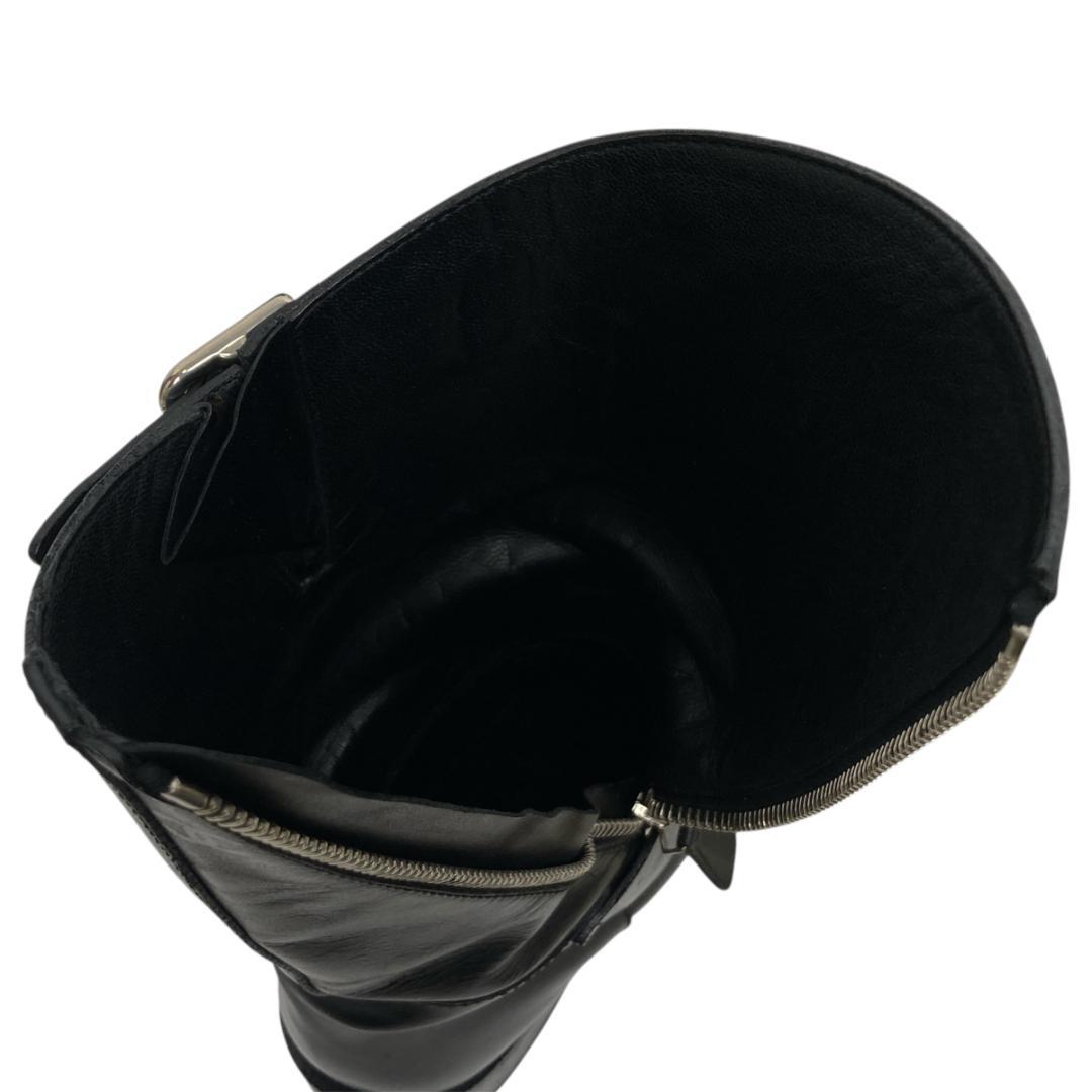 シャネル ココマーク エンジニアブーツ 35C レザー ブラック サイドジップ