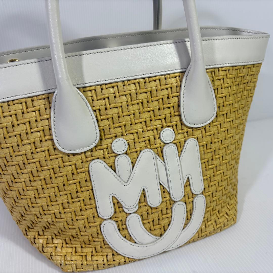 MIU MIU バッグ ロゴ カーフレザー カゴバッグ 白