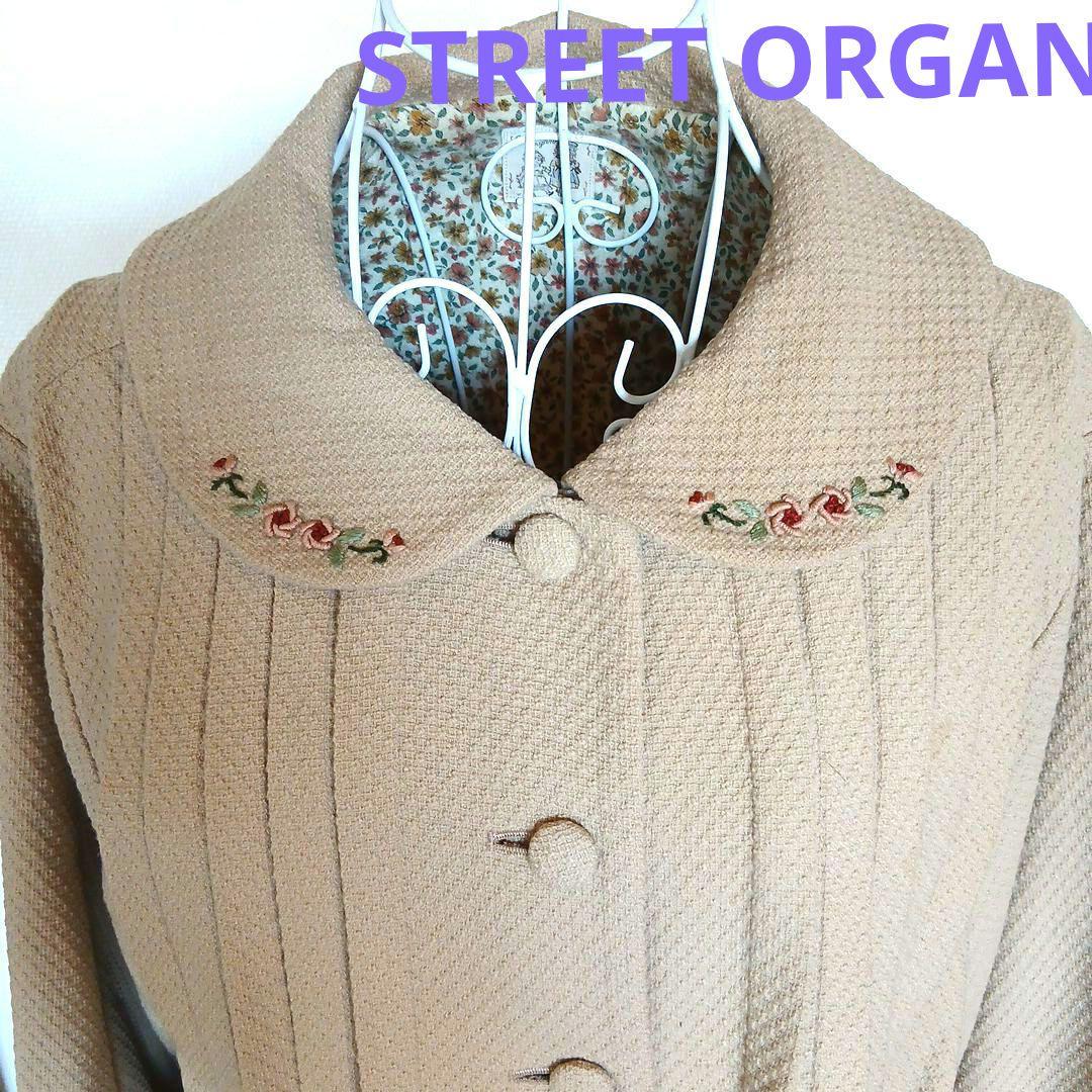 ストリートオルガン　コート ベージュ　花　刺繍