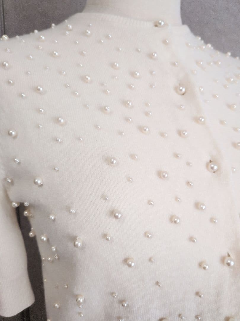 【FOXY】パール装飾が美しい ウール×シルク×カシミア カーディガン☆