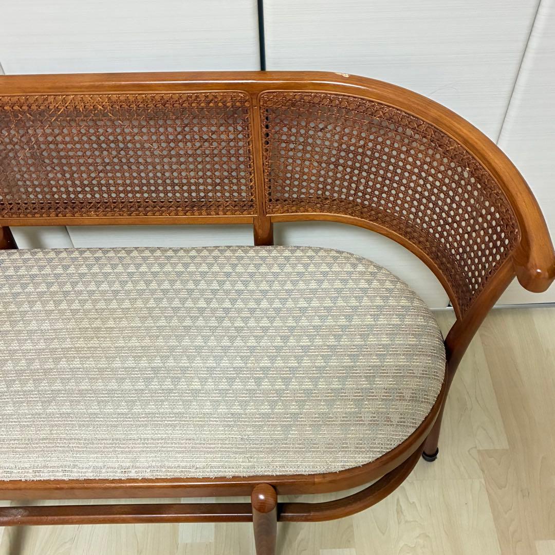 カリモク　ラタン　オールドカリモク　ソファー　2人掛け　ベンチ　高級　ビンテージ