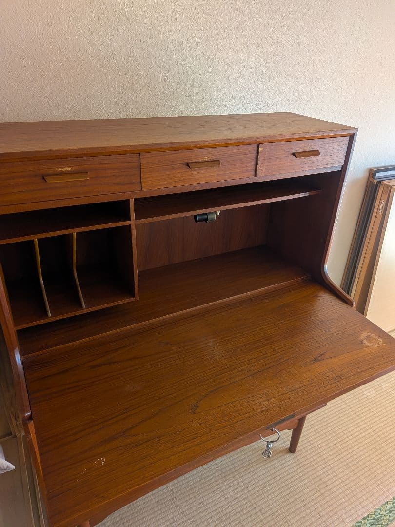 木製デスク 収納付き　ライティングビューロー