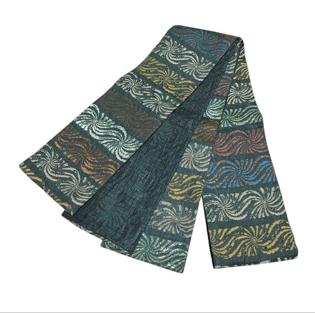 となみ織物 京小袋 半幅 正絹 櫛織花文 リバーシブル 証紙 未使用 イ5573