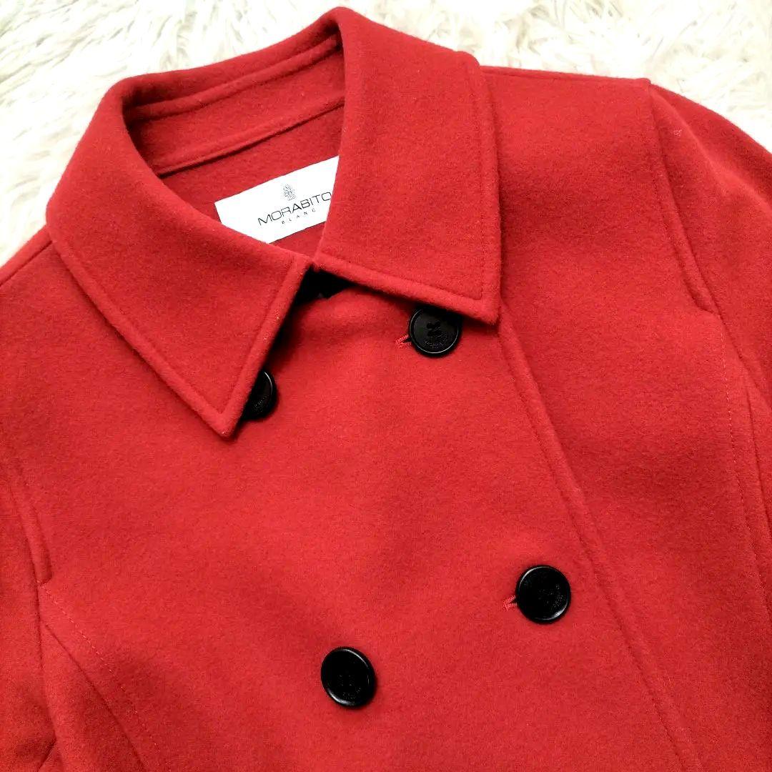 美品✨モラビト　ウール100%コート　ミドル丈　ピーコート　ダブル 　レッド　M