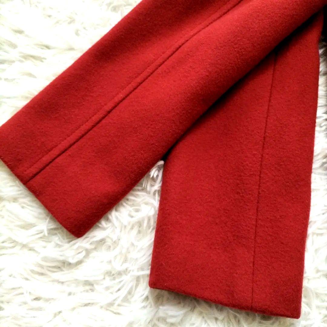 美品✨モラビト　ウール100%コート　ミドル丈　ピーコート　ダブル 　レッド　M