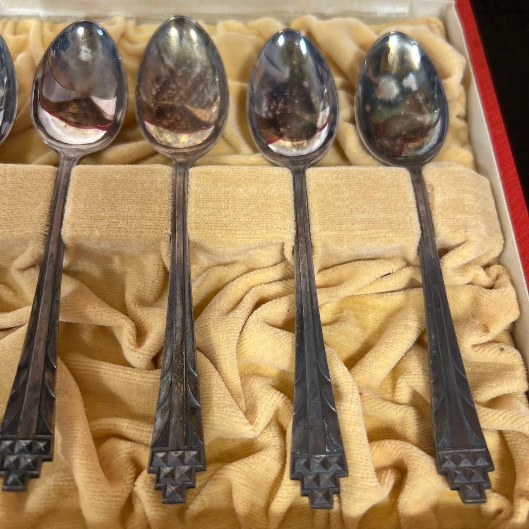 新品◆②純銀製　装飾的ハンドル スプーン6本セット　昭和レトロ　生駒時計店
