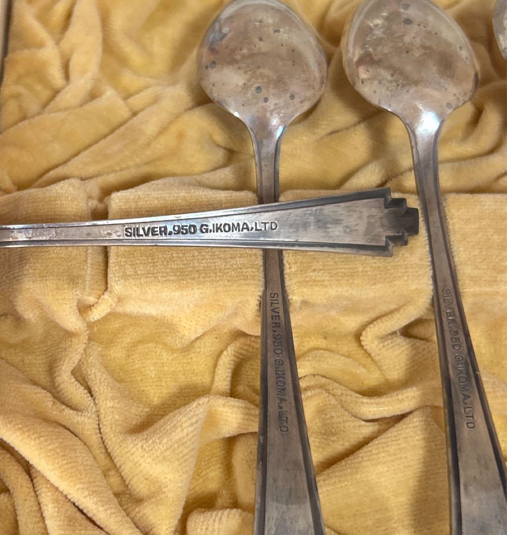 新品◆②純銀製　装飾的ハンドル スプーン6本セット　昭和レトロ　生駒時計店