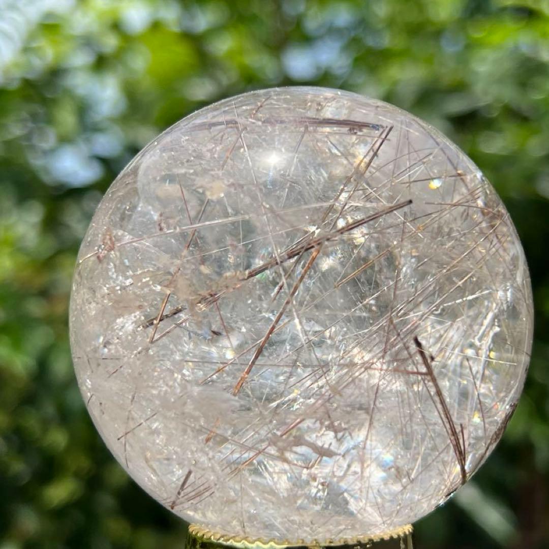‪☆極上逸品‪☆透明度と素敵な煌めき☆虹入り ルチルインクォーツ 丸玉 天然石