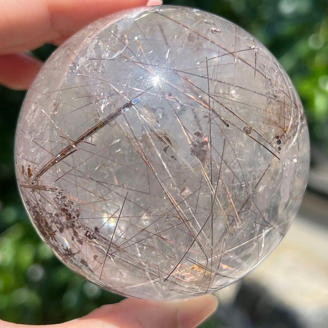 ‪☆極上逸品‪☆透明度と素敵な煌めき☆虹入り ルチルインクォーツ 丸玉 天然石