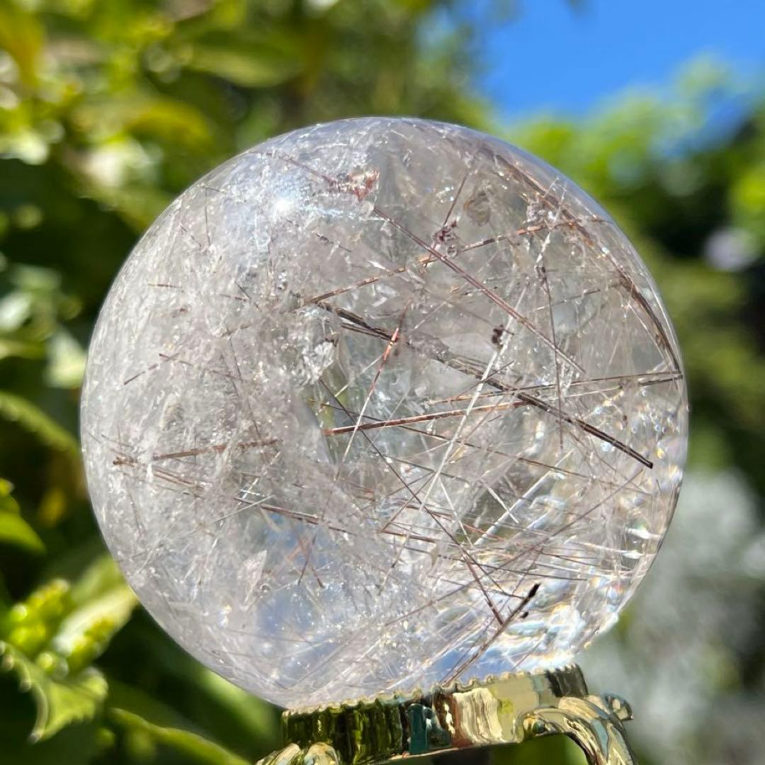 ‪☆極上逸品‪☆透明度と素敵な煌めき☆虹入り ルチルインクォーツ 丸玉 天然石