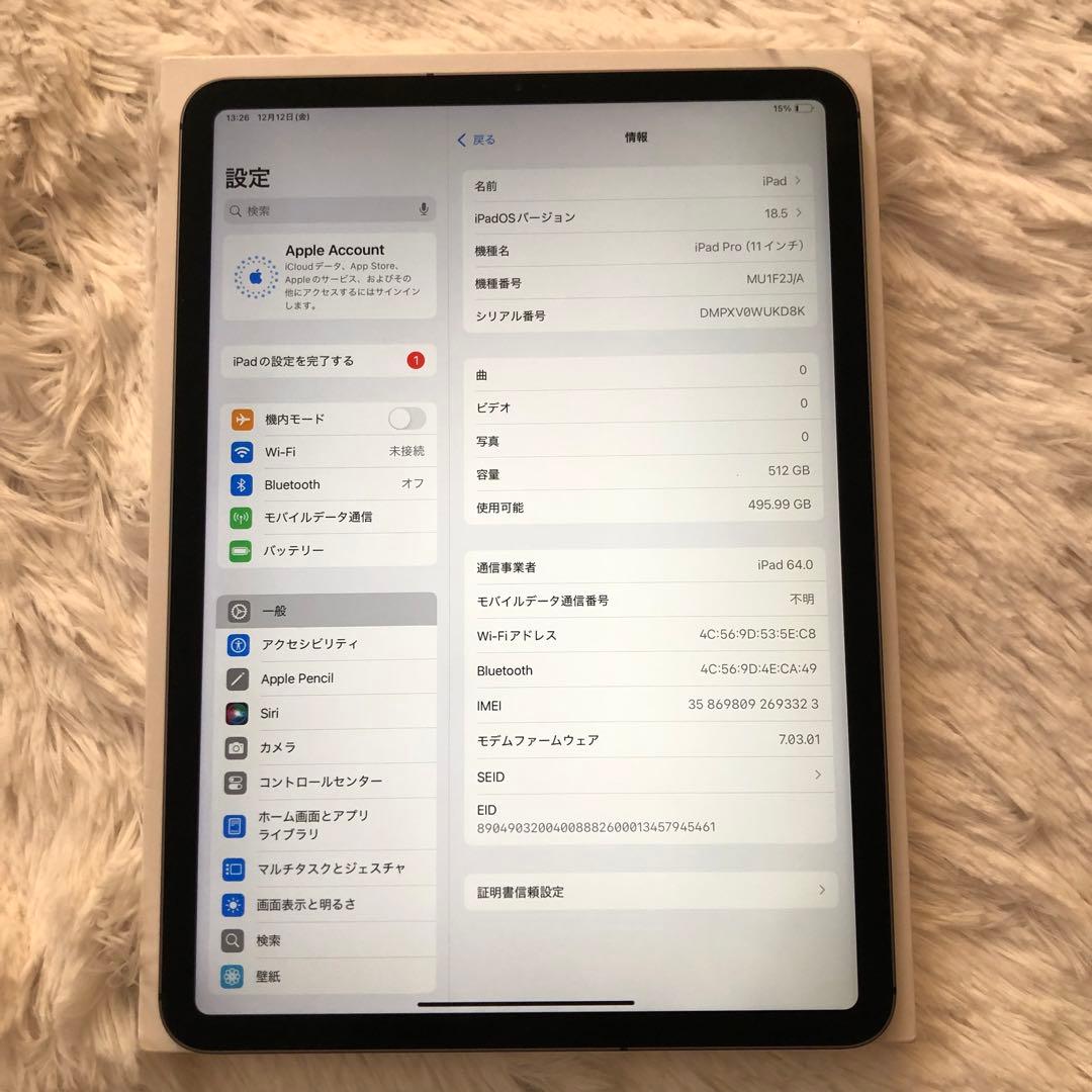 【完動品】iPad Pro 11 第1世代 512GB SIMフリー 【即発送】
