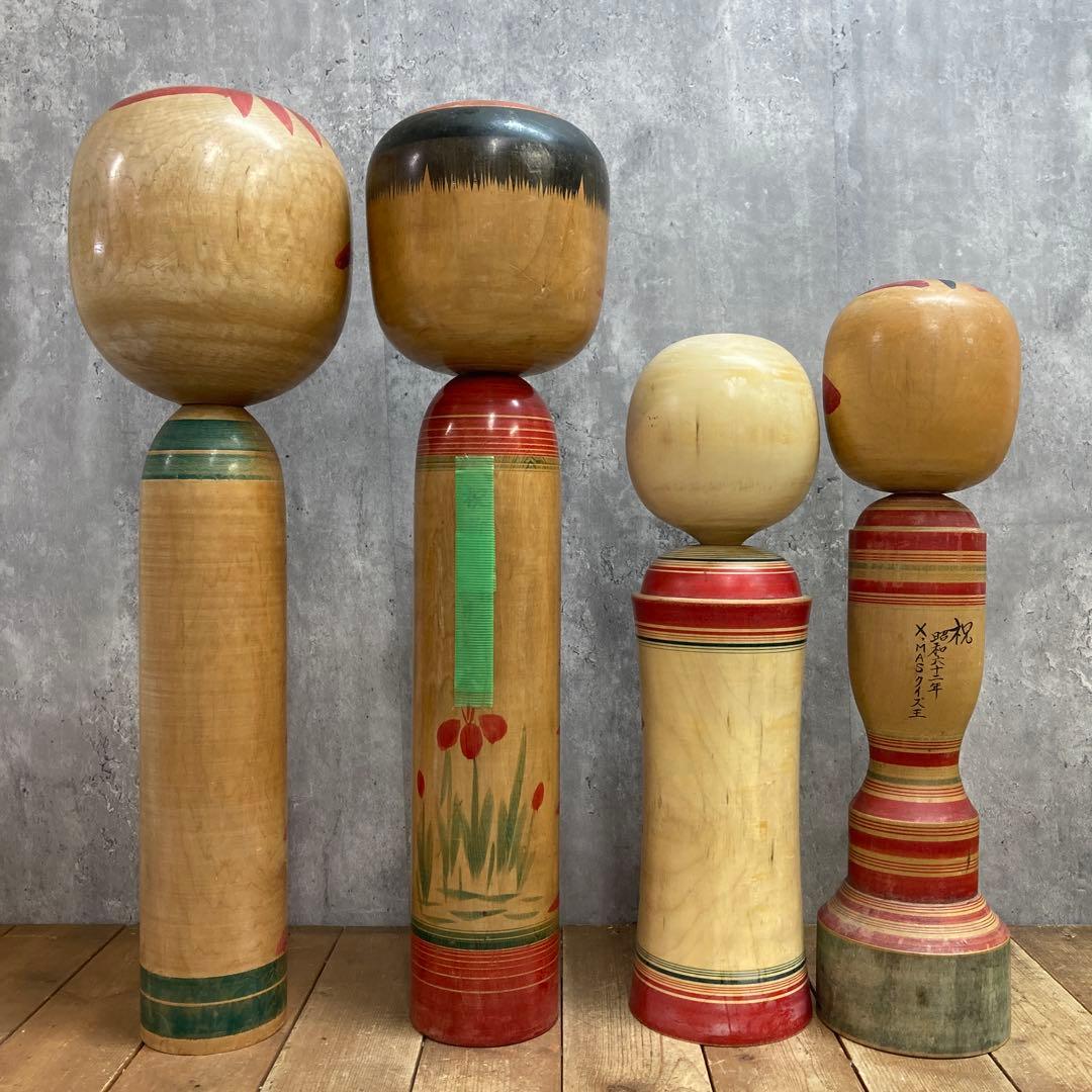 D-3 【伝統工芸品】特大あり こけし 4体セット 昭和レトロ ビンテージ 銘あ