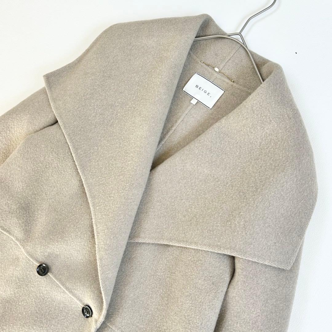 美品✨ベイジ カシミヤ混 ビックカラー ショートコート グレージュ 4