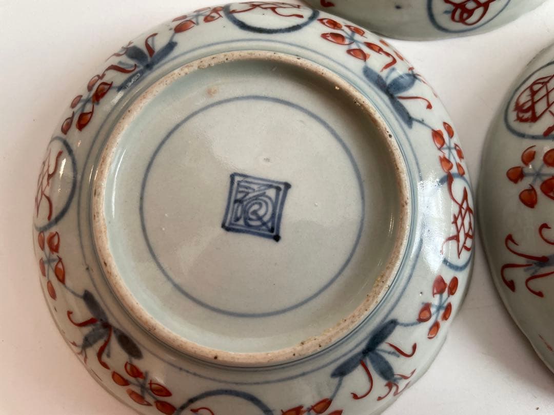 骨董　アンティーク　古伊万里　色絵　芙蓉手　菖蒲図　小皿　5枚