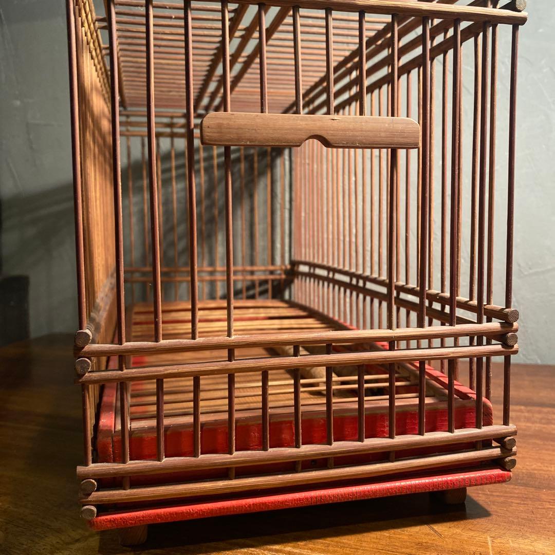 時代物 四脚 竹製鳥かご メジロ 骨董品 古道具 インテリア 上手