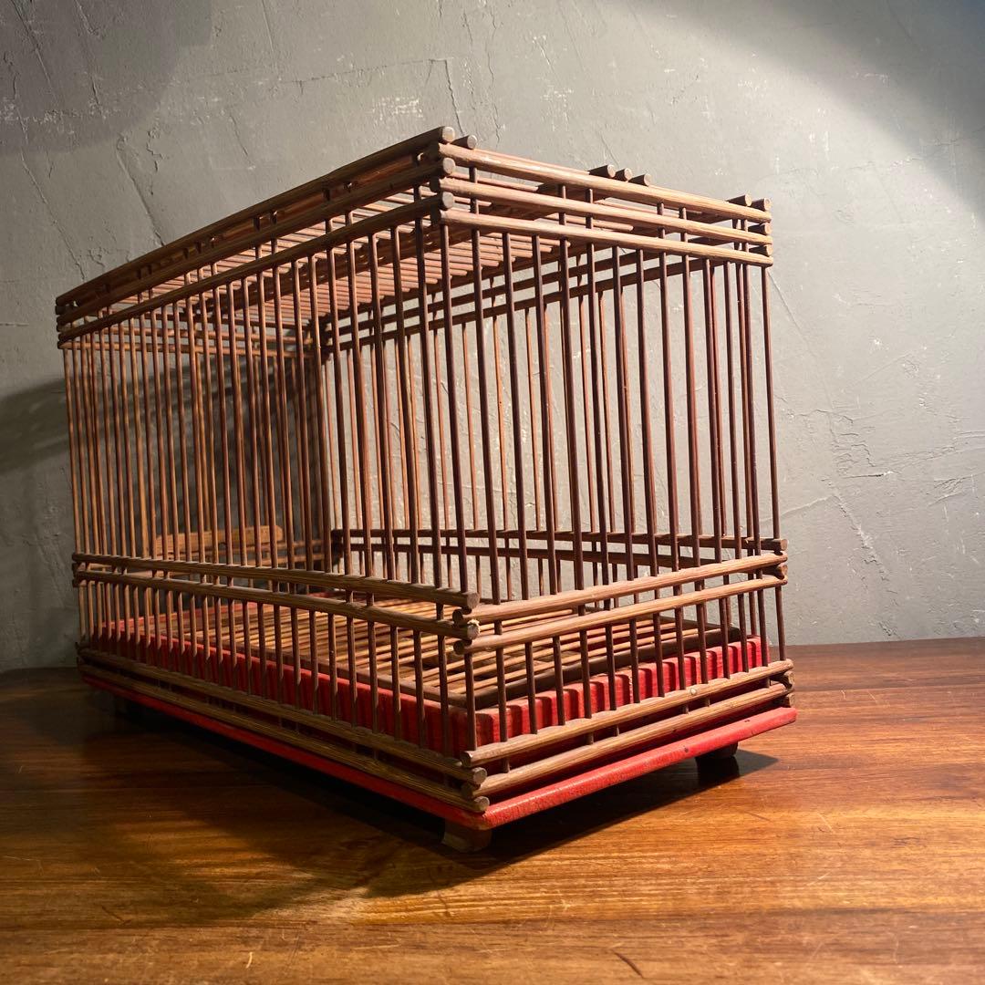 時代物 四脚 竹製鳥かご メジロ 骨董品 古道具 インテリア 上手