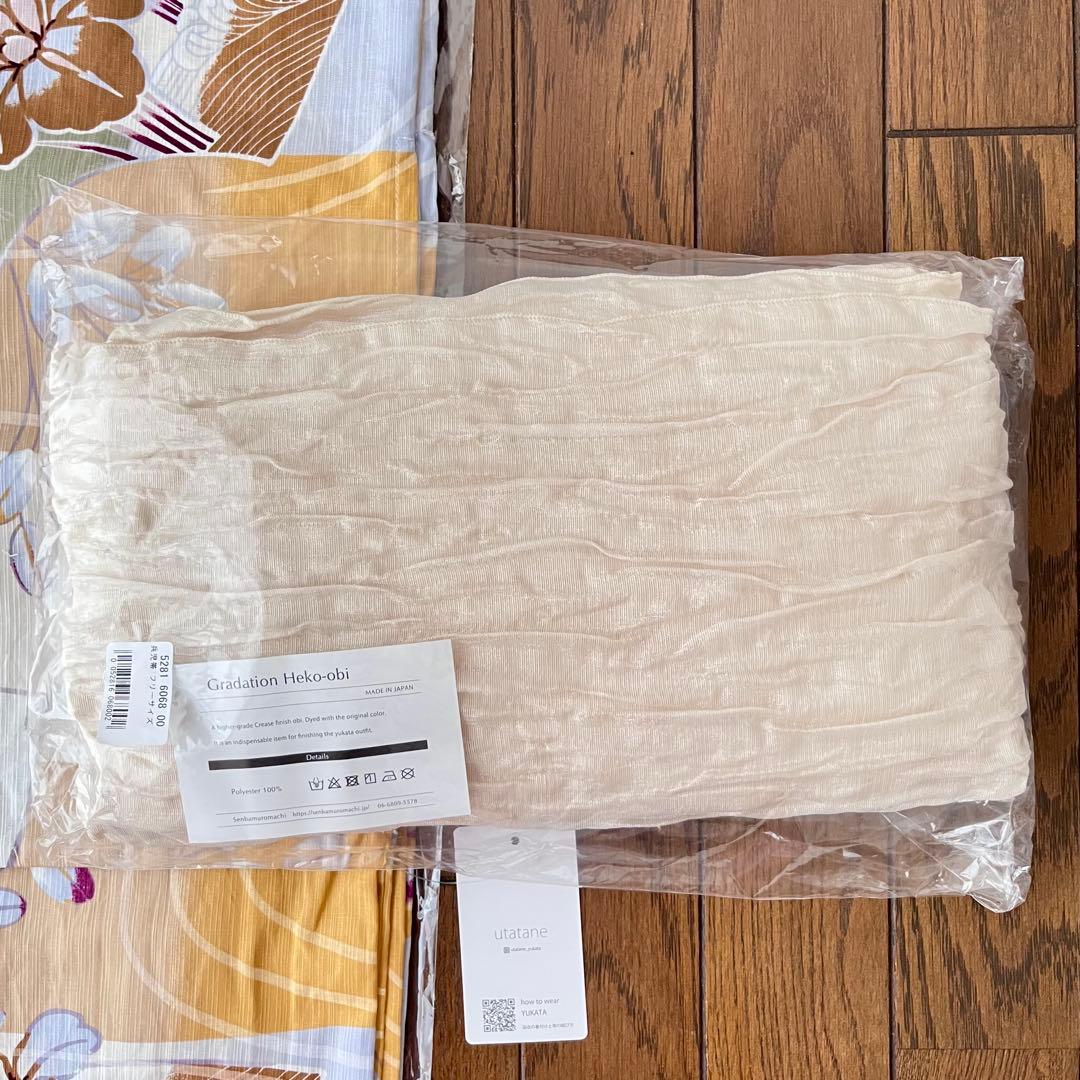 ★新品 3L4L5L 浴衣2点セット utatane からし市松に菖蒲 萩 撫子