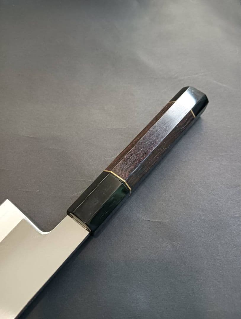 新品鞘付き 鏡面出刃包丁 190mm VG10本焼き 黒檀柄　木製鞘付き