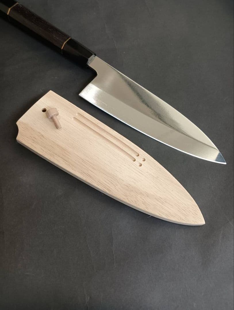 新品鞘付き 鏡面出刃包丁 190mm VG10本焼き 黒檀柄　木製鞘付き