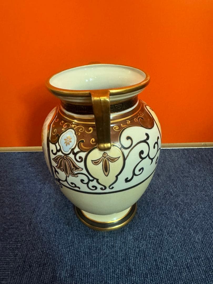 1842 オールドノリタケ　双耳花紋花瓶  時代物