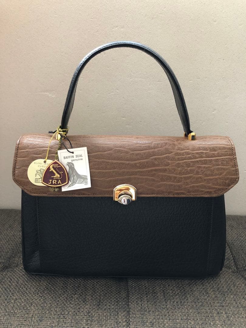 キンワシ印 ハンドバッグ 草履 セット JRA 本革 アザラシ バッフィンシール