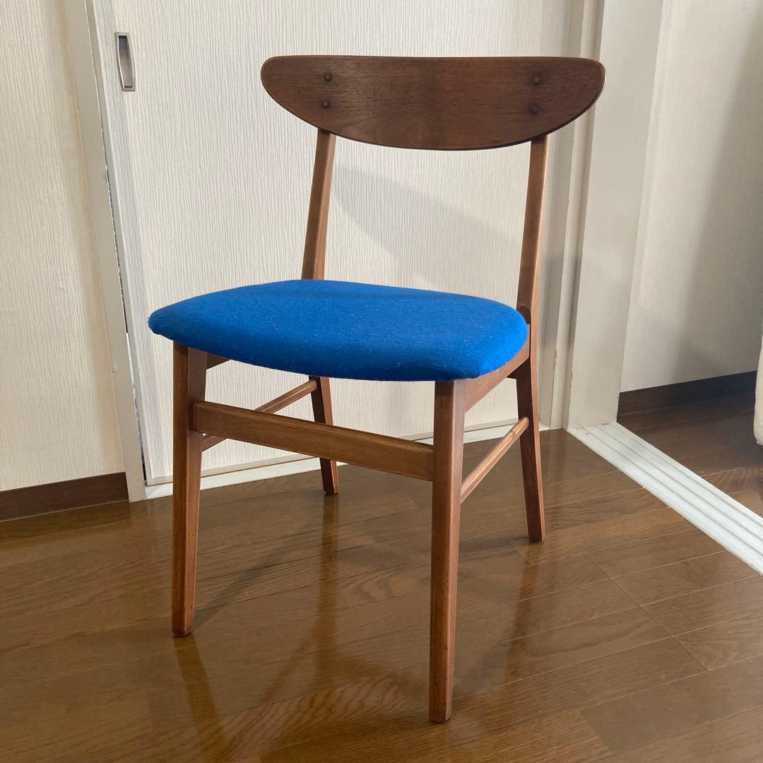 ヴィンテージ　青い木製　デスクチェア