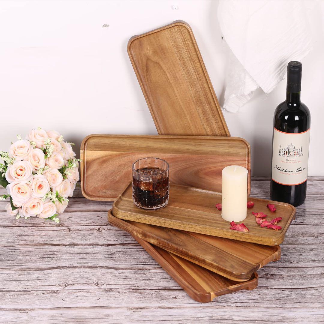 木製プレート サービングトレイ長方形木製サービングトレイ 3枚セット 野菜 果物