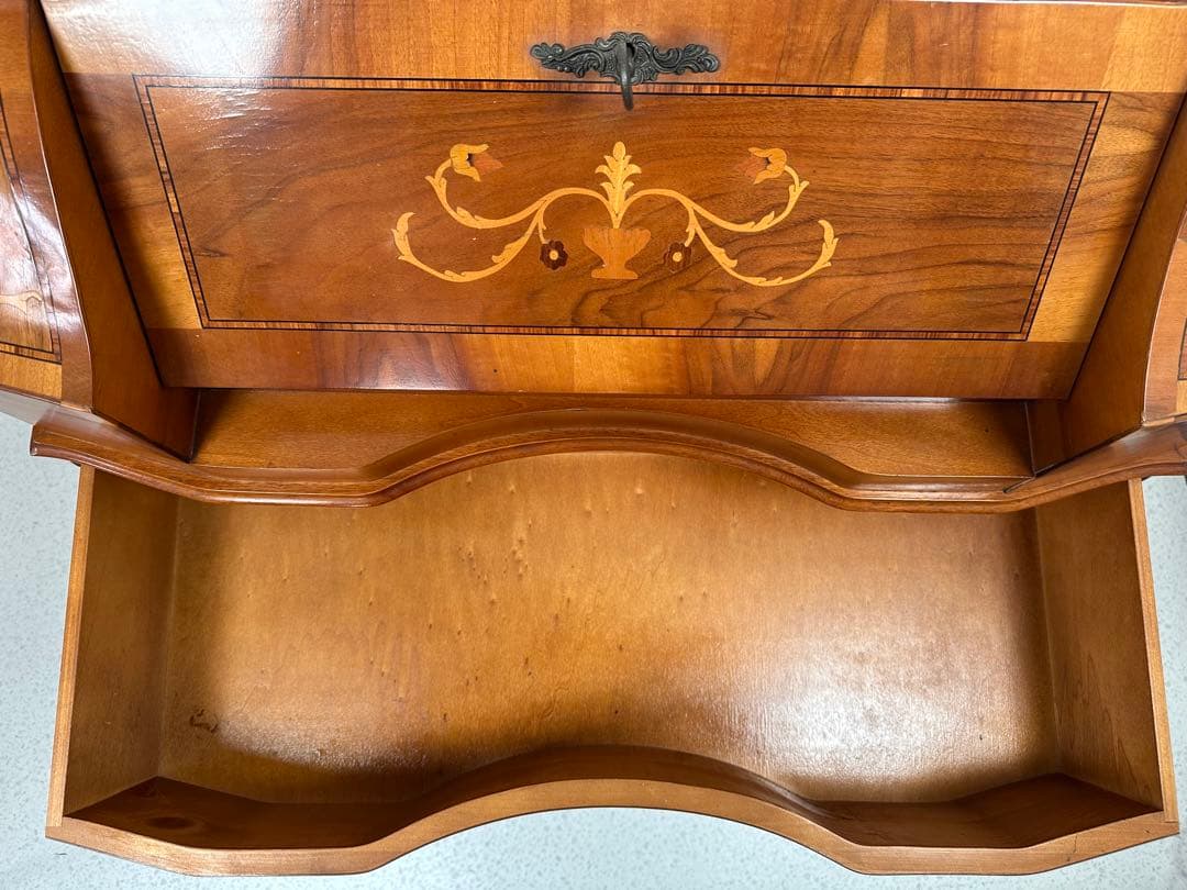 ITALY イタリア 象嵌彫ライティングビューロー 猫足 鍵付き　※i4※