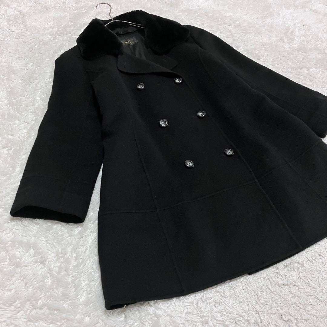 美品 レリアン カシミヤ 100% コート リアルファー ヌートリア ブラック
