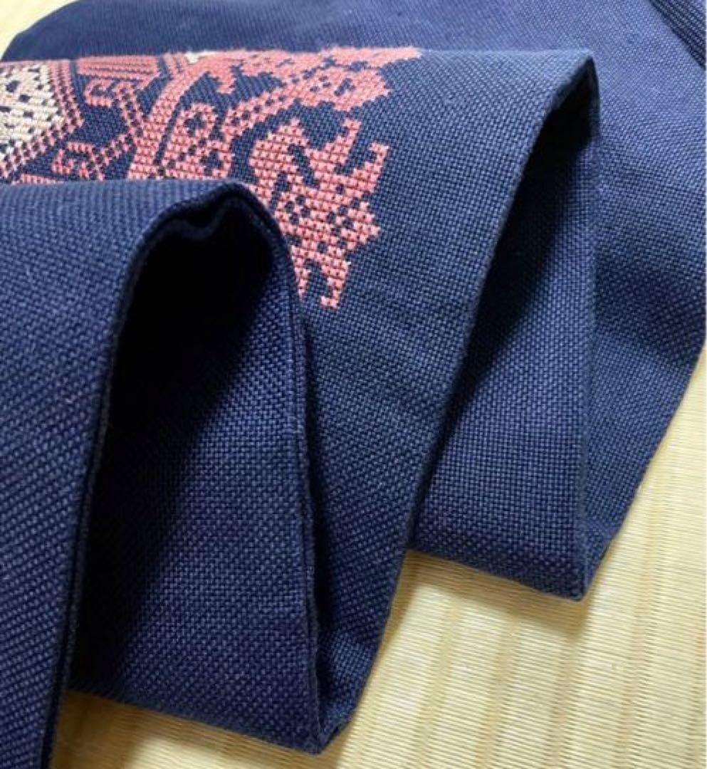 総刺繍 クロスステッチ 刺し子 綿 九寸名古屋帯