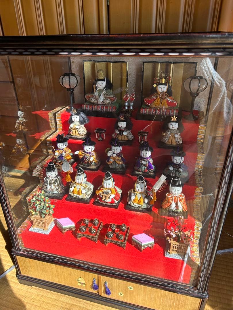 超希少　雛人形　木目込十五人飾り　ガラスケース5段飾り　お雛様　古いひな人形