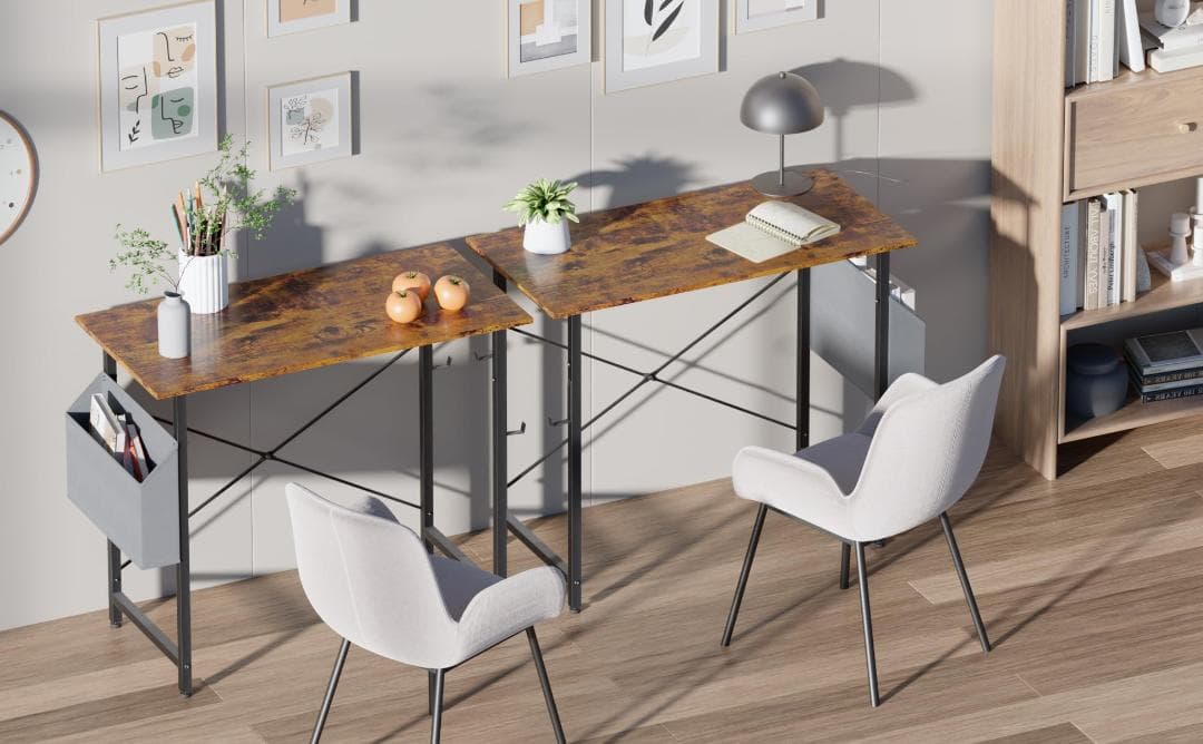 サイズ コンパクト書斎デスク 80x40x74cm収納バッグフック