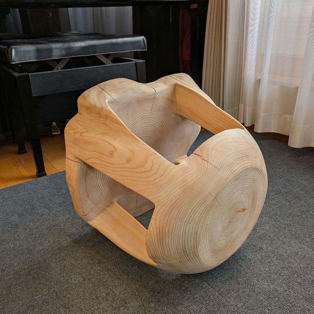 檜　大型　切り株　丸太　刳り抜き　椅子 スツール　高さ約38.5㎝