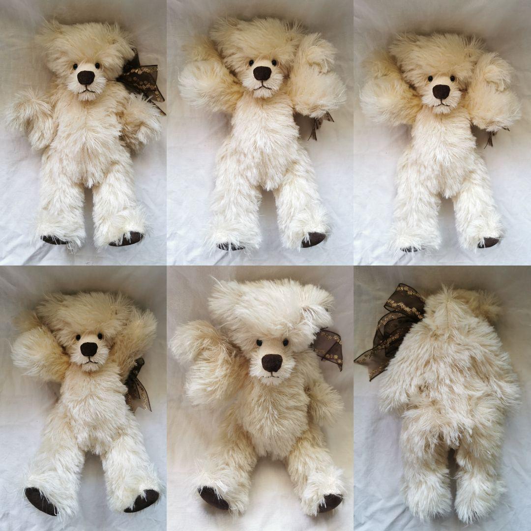 人形作家様ハンドメイド✃ヴィンテージ 毛足の長いテディベア 長髪モヘア金糸リボン