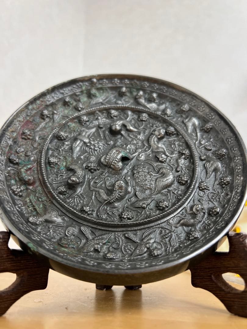 中国唐代海獸葡萄紋青銅鏡骨董青銅器古美術アンティーク　江戸　青磁コレクション