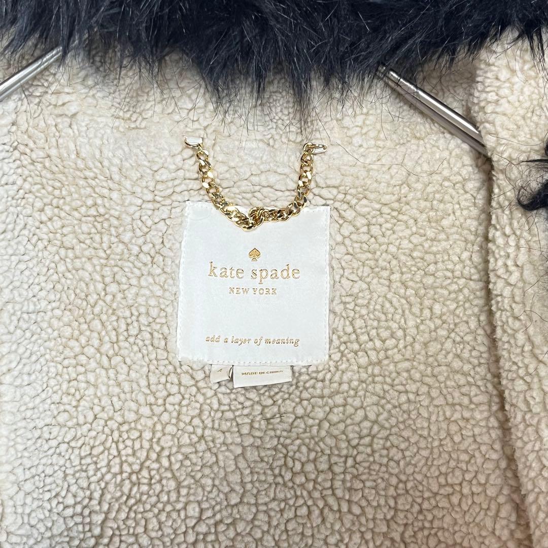 美品 ケイトスペード モッズコート 裏ボア ファー付き アウター 黒