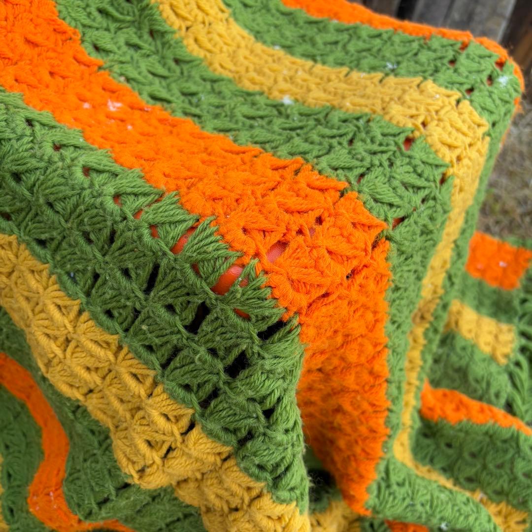 【USA vintage】グラニー ブランケット レトロ　膝掛け　ラグ